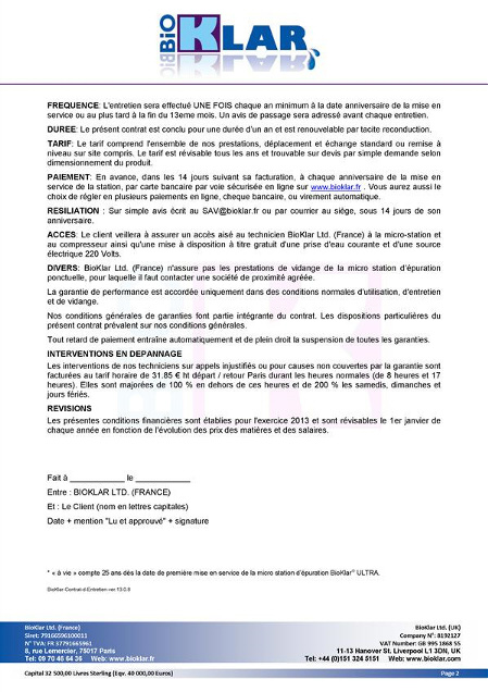 Micro Station d’épuration BioKlar® Contrat d'Entretien